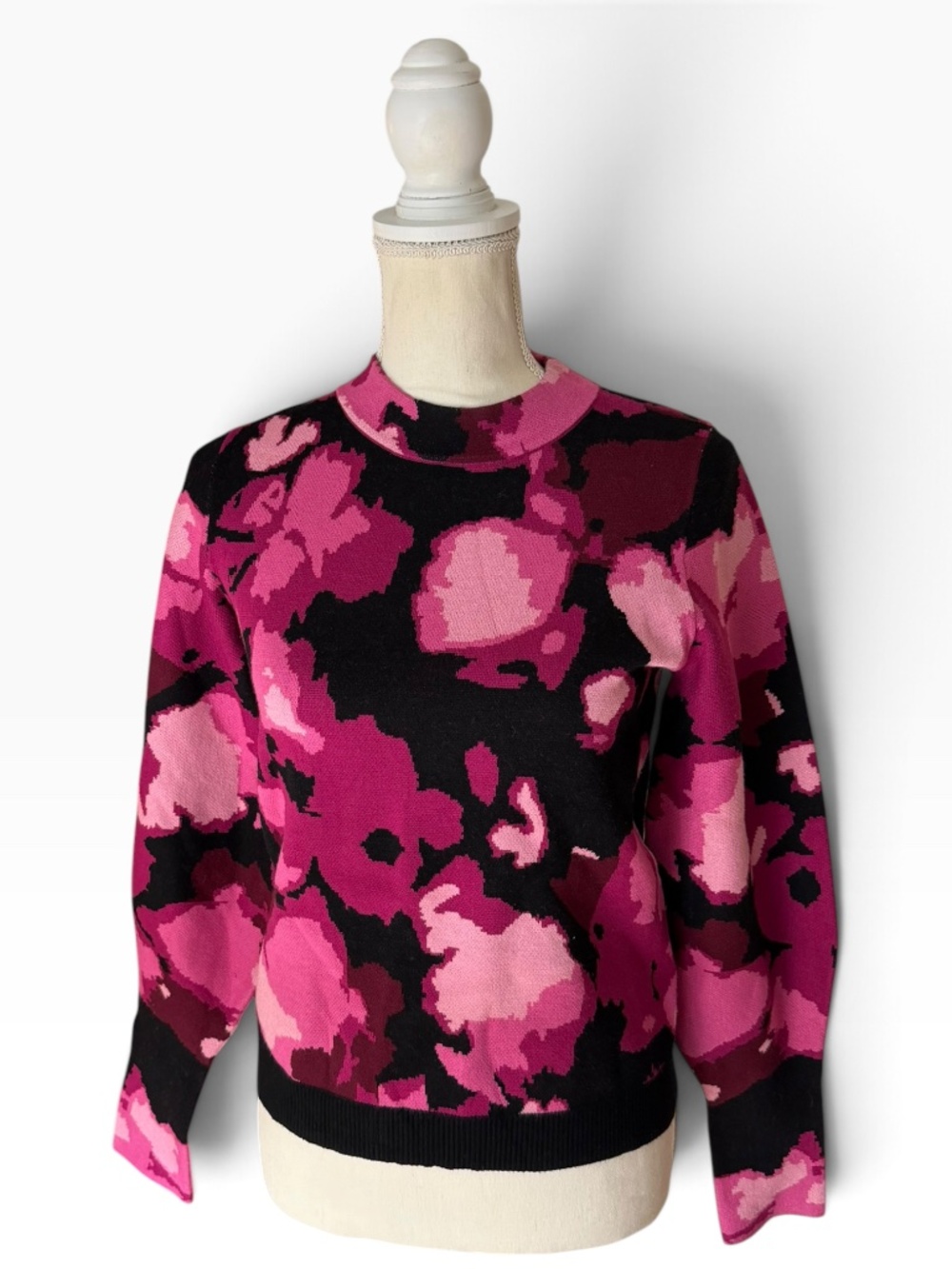Ted Baker Marsiia Jacquard Sweater Size 1 Small Pink Black Floral Pullover